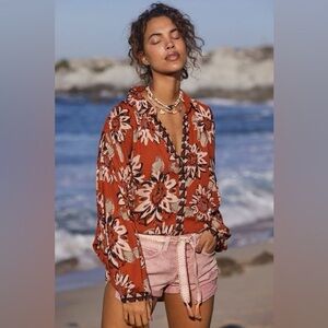 Free People Good Vibrations Printed Shirt NWT Light Combo